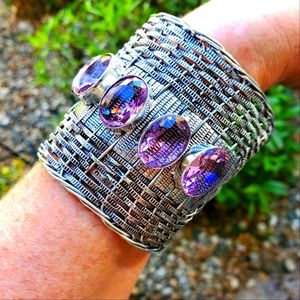 New Huge Amazing Pink Topaz Silver Statement Bracelet.